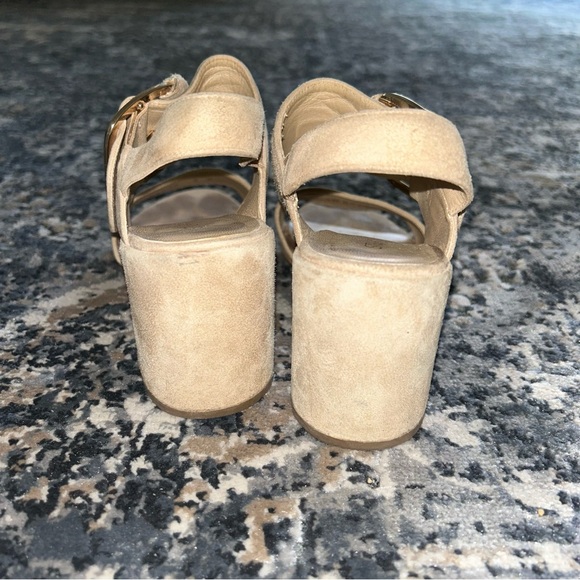 Stuart Weitzman Suede Block Heel Sandals SoHo Tan - Picture 7 of 9